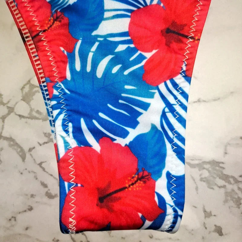 New Floral Print Brazilian Bikini Bottom Women's Swimwear High Waisted Sexy V Thong Swimsuit Bathing Suit Women Swimwear Women