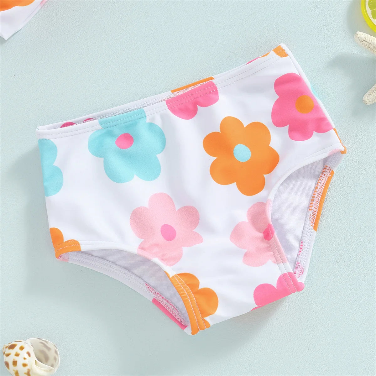 1-6Y Little Girls Bikini Sets Flower/Plaid Print Sleeveless Bow Bikini Tops with Shorts 2024 Summer Baby Swimsuit Kids Beachwear