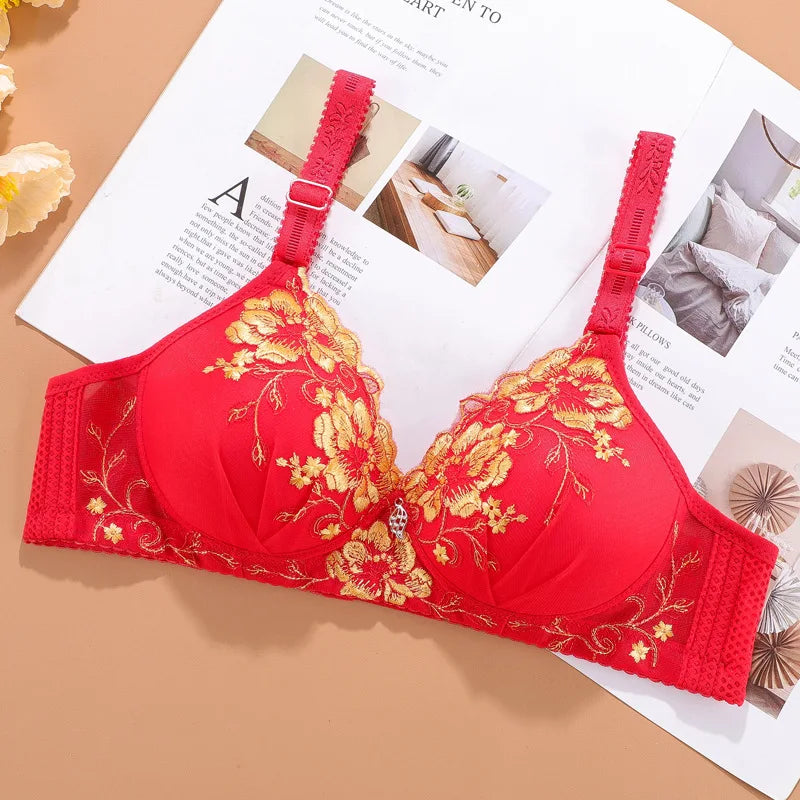 Bralette Push Up Bras for Women Underwear Vintage Floral Print Adjustable Sexy Lingerie Brasieres Para Mujer Sutian Feminino