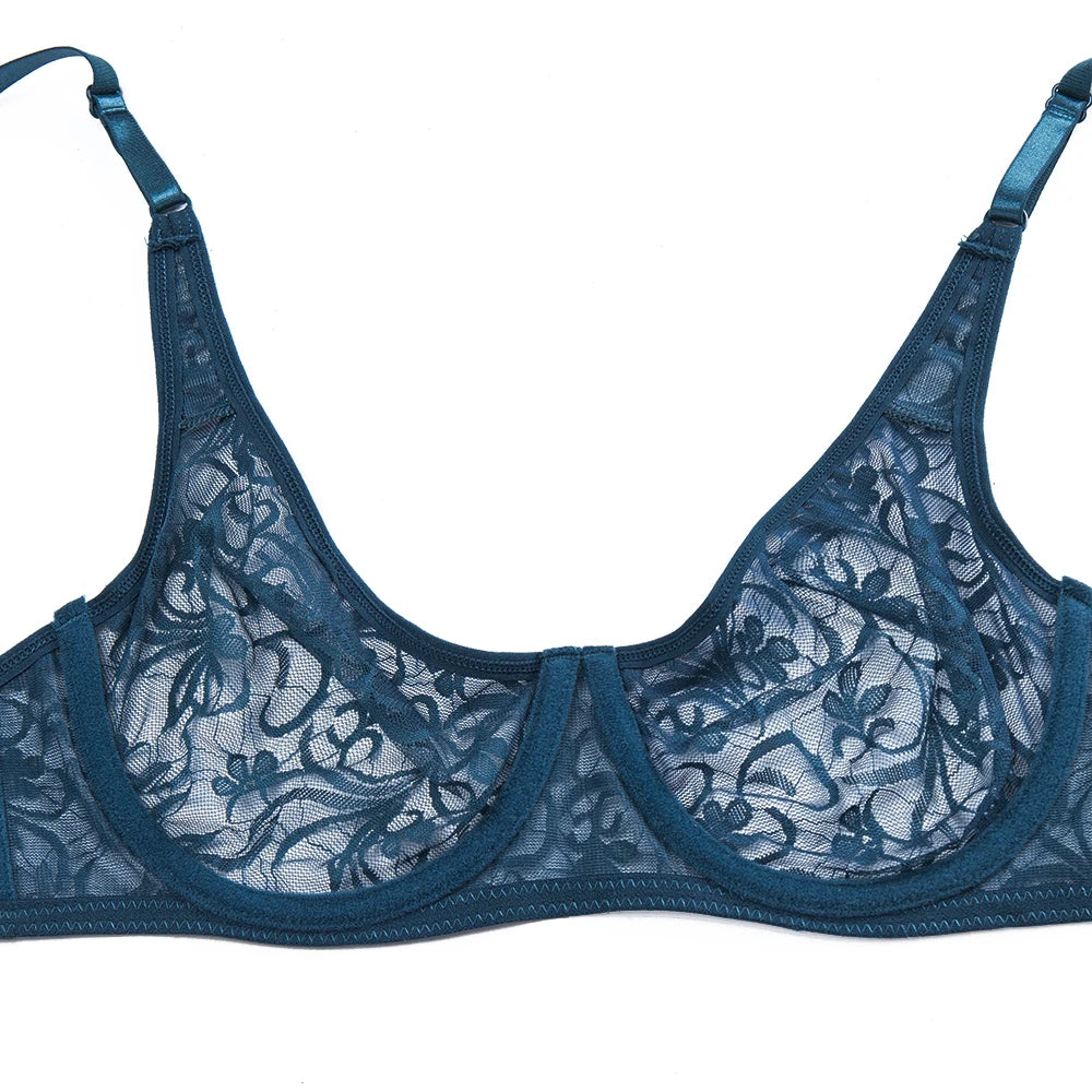 Sexy Women Embroidery Lace Sheer Bra Bralette Unpadded Lingerie Plus Size Plunge See Through Brassiere Bh 32-52 A B C D Cup