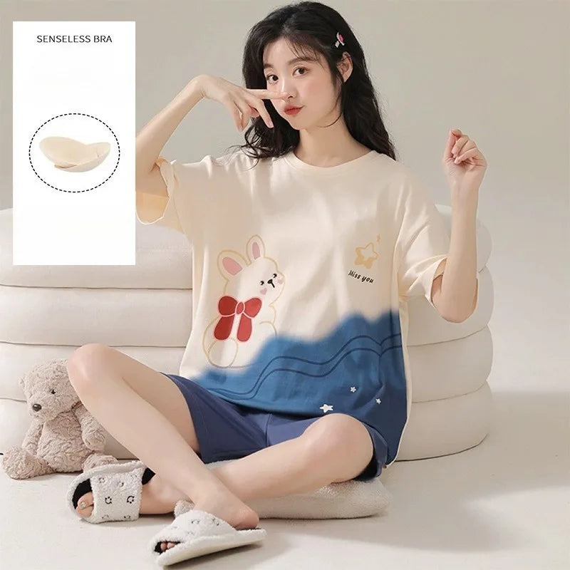 Ensembles Pyjama Set Bajama Summer Women Lady Pajamas for Woman Nightwear Women's Summer Suit With Shorts Loungewear Sets Woman