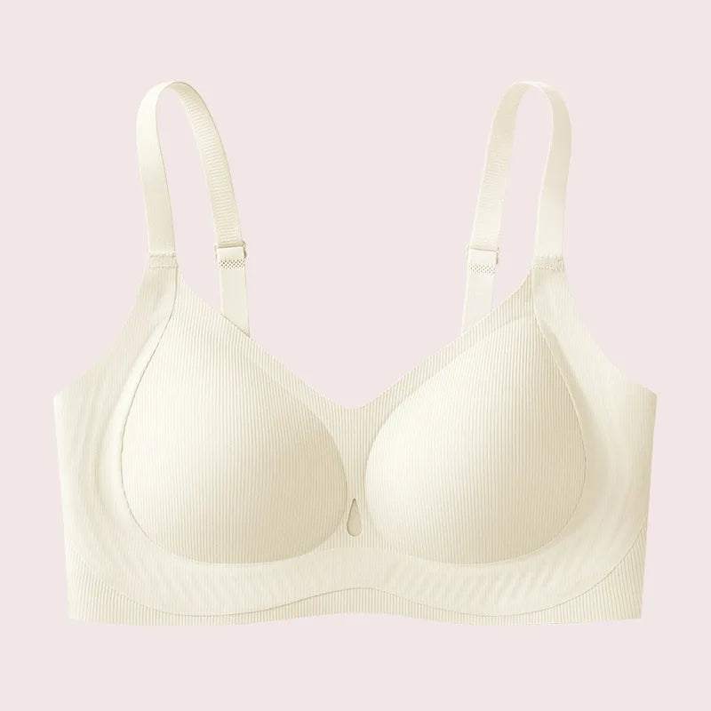 Ribbed Fashion Seamless Bra Without Underwire Skin-Friendly Comfortable Breathable Lift Small Chest Gather Soft Support Bra