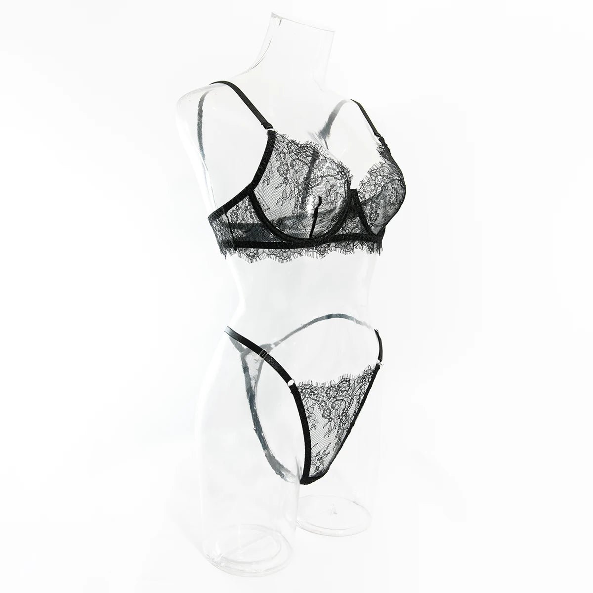 Erotic Lingerie Bra and Panties Set Basic Sexy Sheer Lace Eyelash Unline One Layer Lace Lingerie Women Underwear Intimate