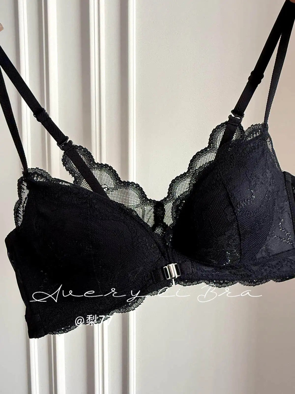 Women's Front Closure Bras Small Boobs Push Up Sexy French Lace Backless Anti Droop Side Smoothing Bandeau T-Shirt Bra