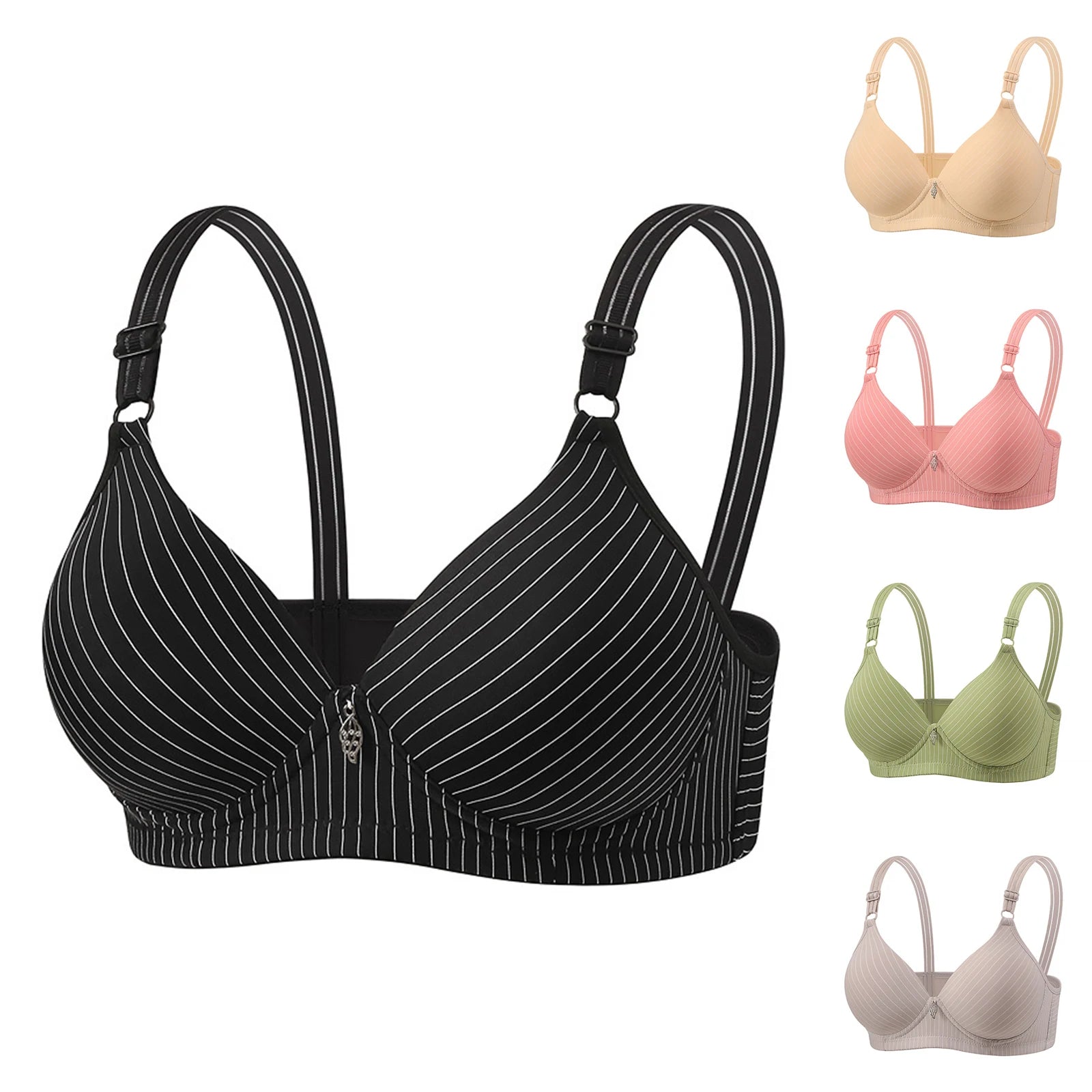 Wireless Underwear Women Bra Stylish Adjustable Straps Striped Bra Decorative Pendant Smooth Molded Cup Vest Style Lingerie