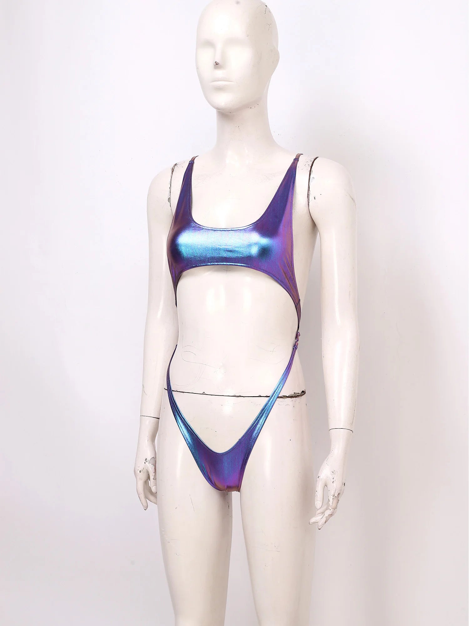 Women One-piece Swimsuit Metallic Shiny Backless Cutout Bodysuit Micro Bikini Swimwear Bathing Suit for Beach Pool Nightclub