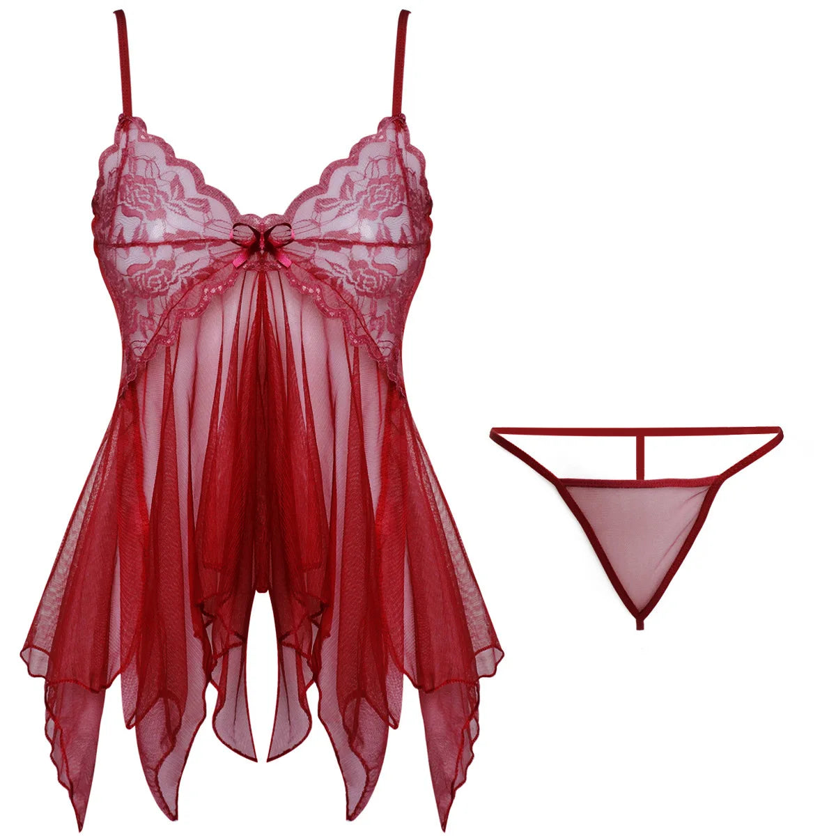 Sexy Lingerie Night Dress For Female Transparent Babydoll Nightwear With G-string Underwear Lace Sleepwear Women's Lingerie Set
