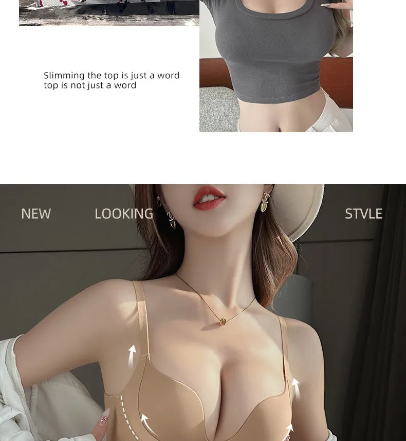 YUQI Push Up Bra Seamless Lingerie for Women Add Two Cups Half Cup Lift Sexy Lingerie Unlined Demi Bra Small Bust Support  Style