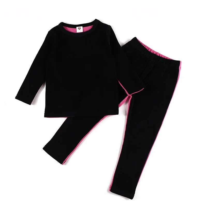 Boys pajama set blue black top and pants kids clothes for boy and girl clothing round neck winter season front velour back rib