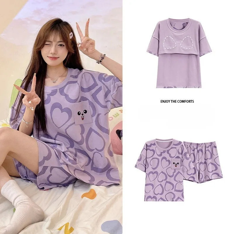 Ensembles Pyjama Set Bajama Summer Women Lady Pajamas for Woman Nightwear Women's Summer Suit With Shorts Loungewear Sets Woman
