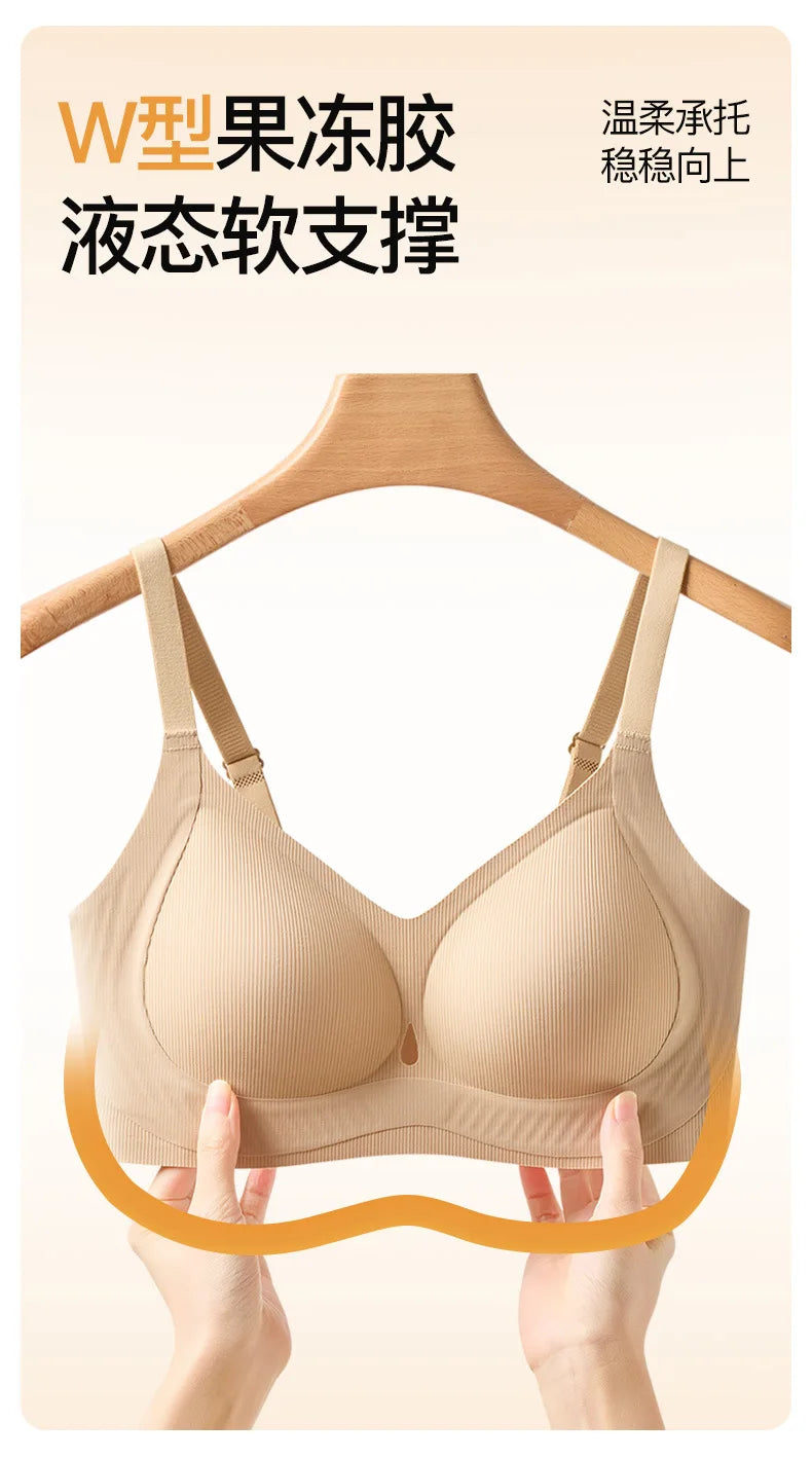 Ribbed Fashion Seamless Bra Without Underwire Skin-Friendly Comfortable Breathable Lift Small Chest Gather Soft Support Bra