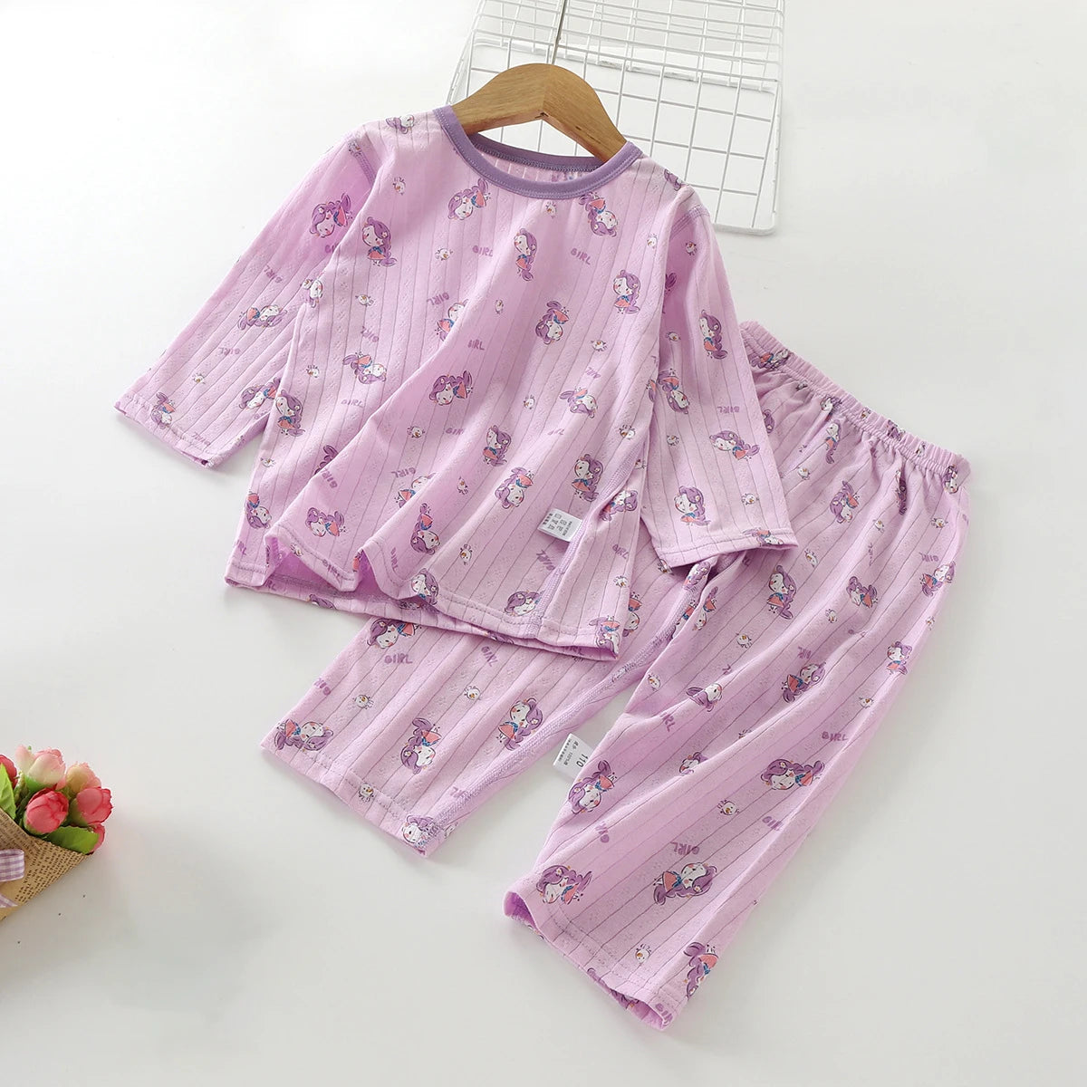 Summer Kids Pajama Set A-Class Cotton Long-Sleeve Carton Print Homewear Thin Breathable Air Conditioning Sleepwear