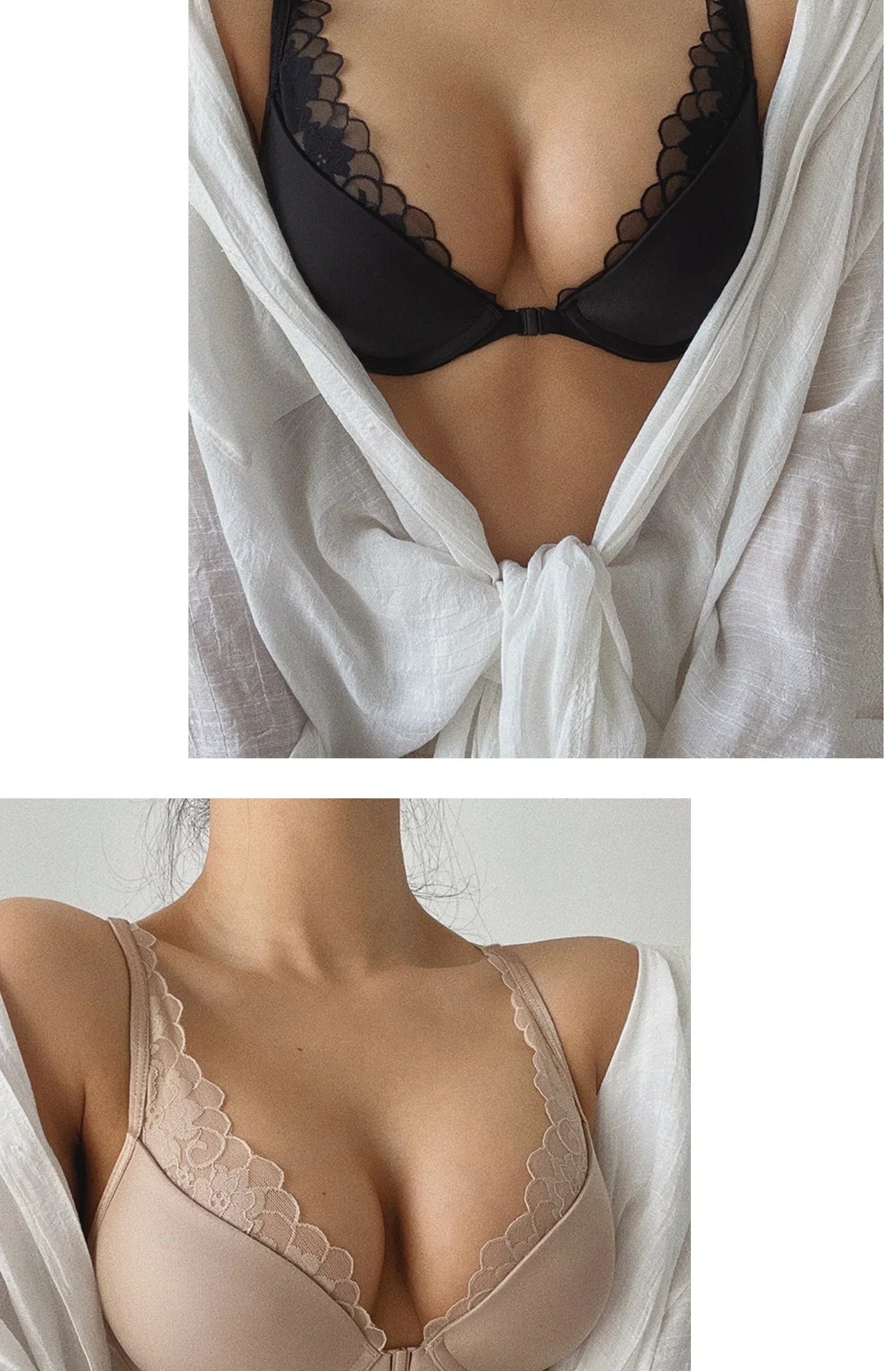 Front Closure Lace Gathered Sexy Bra Breathable Thin Hollow Out Push Up Women's Bras Summer Seamless Lingerie