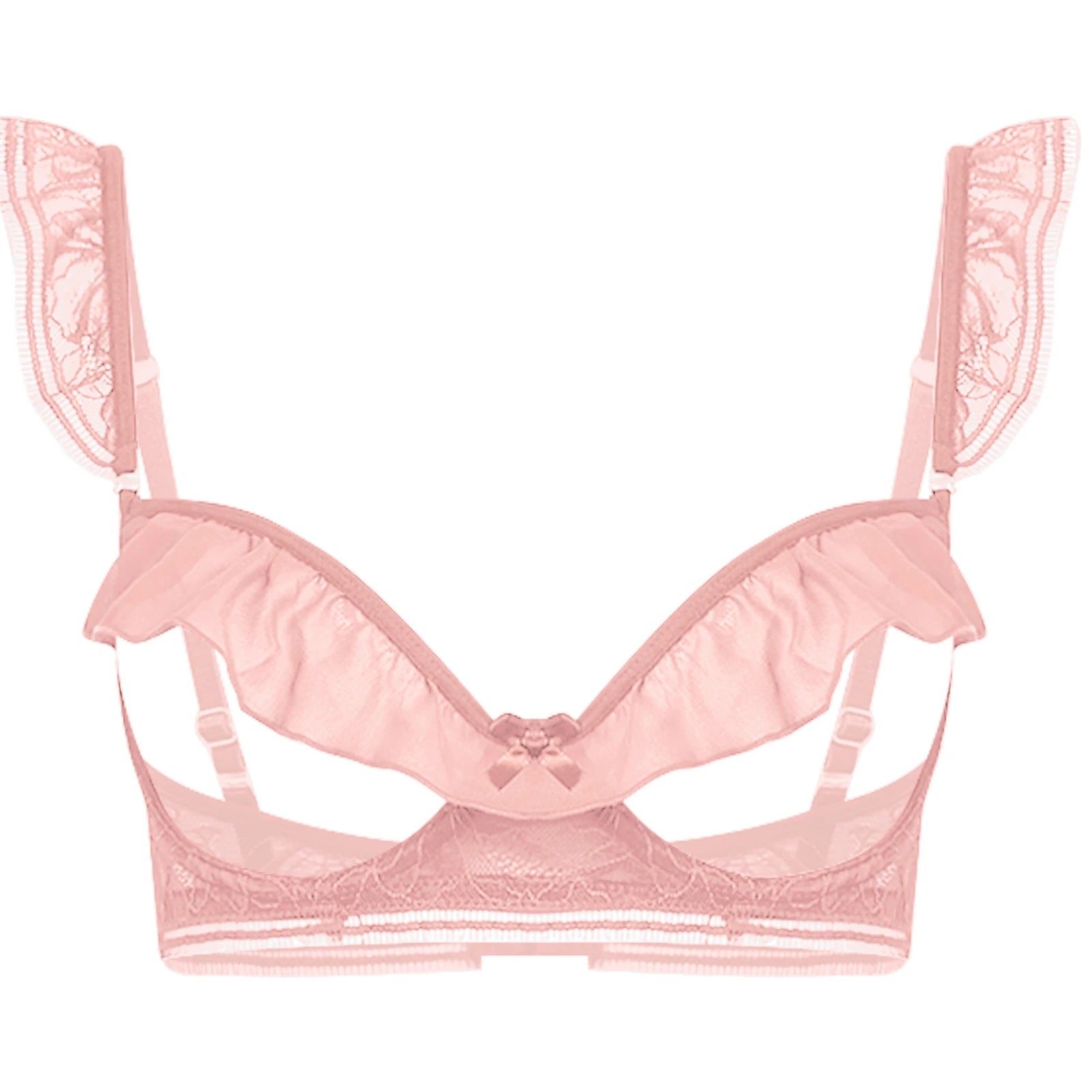 Sexy Womens Bare Breast Expose Nipples Bra Top Lingerie Cupless Ruffled Trim Push-up Underwire Eyelash Lace Balconette Bralette