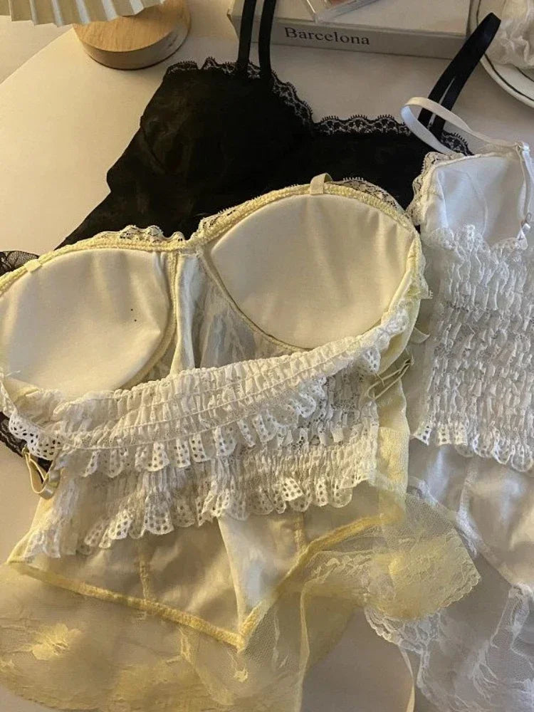 Sexy Lace Corset Crop Top Women Sleeveless Bandage Camisole Fashion Sling Tank Top Streetwear Blouse