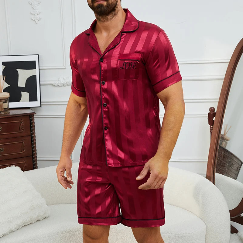 Men's Plaid Print Pajama Set Short Sleeve Lapel Top And Elastic Shorts Comfortable Perfect For Summer Sleepwear Loungewear Pjs