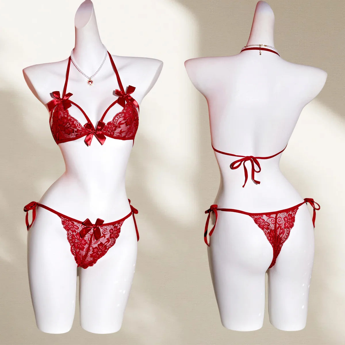 Erotic Sexy Bras Lace Halter Night Dress With Thong Set Woman Nightie Women Babydoll Lingerie Underwear Exotic Bra Costumes