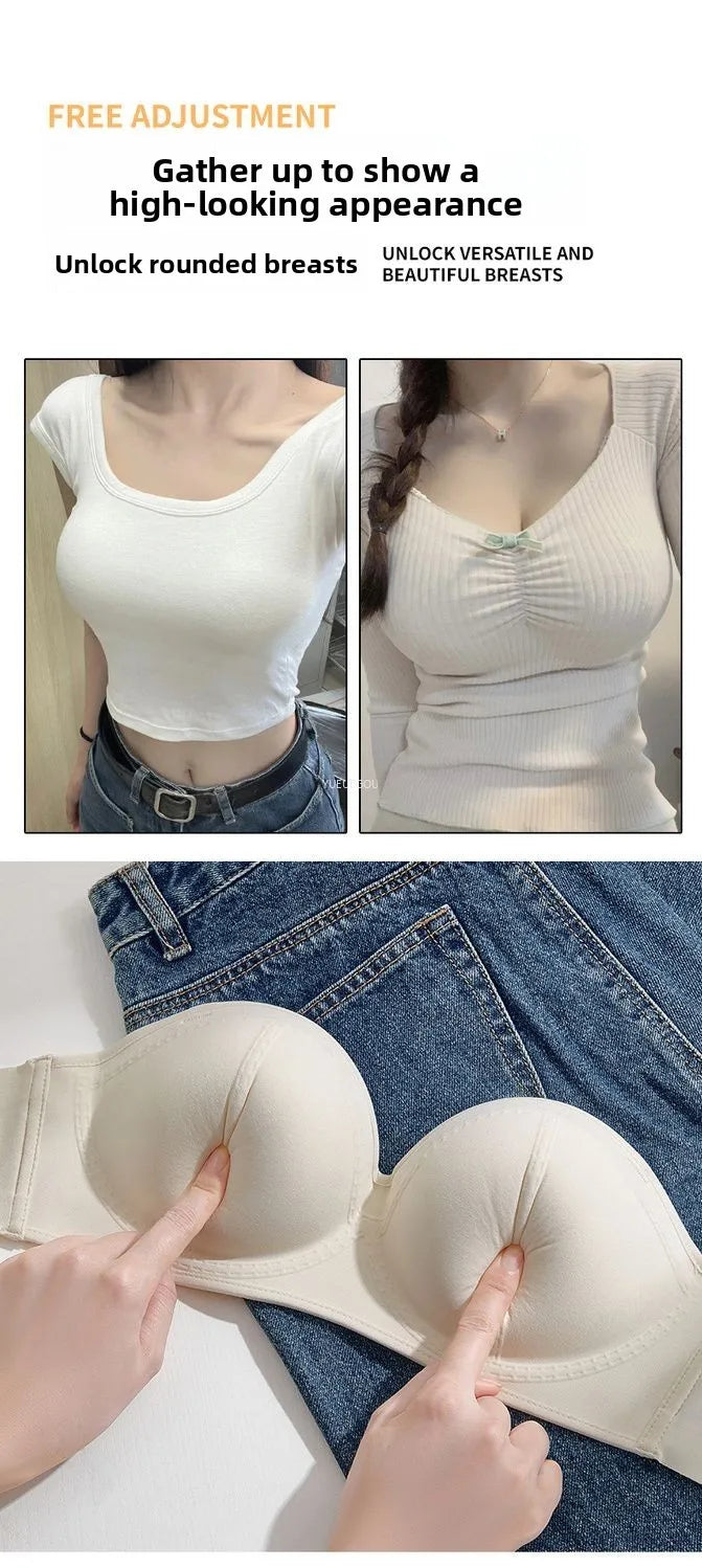 Strapless Push Up Bra 10CM Extreme Lift for Small Bust Backless Adhesive Plunge Bra No Slip Convertible Ultra Padded