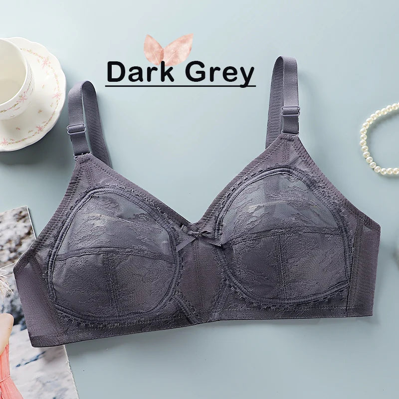 Women's Bra Lace Large Cup Ultra-thin No Sponge Transparent Push up Bras Wireless Sexy Underwear 34-46C Cup Bras