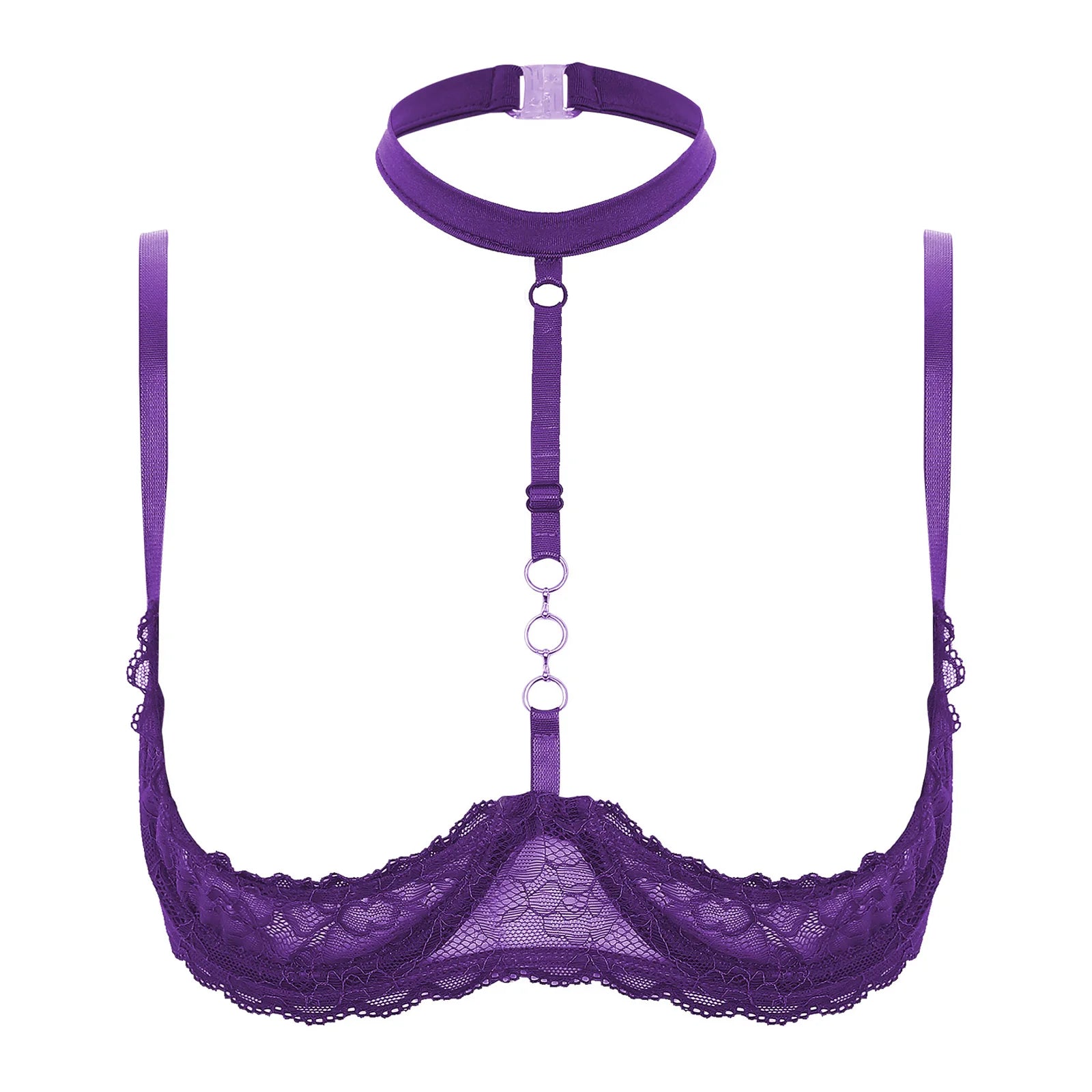 Women Hot Sexy Bras See-through Lace Unlined Wireless Bra Tops Female Halter Neck Strappy Hollow Out Nipples Lingerie Brassiere