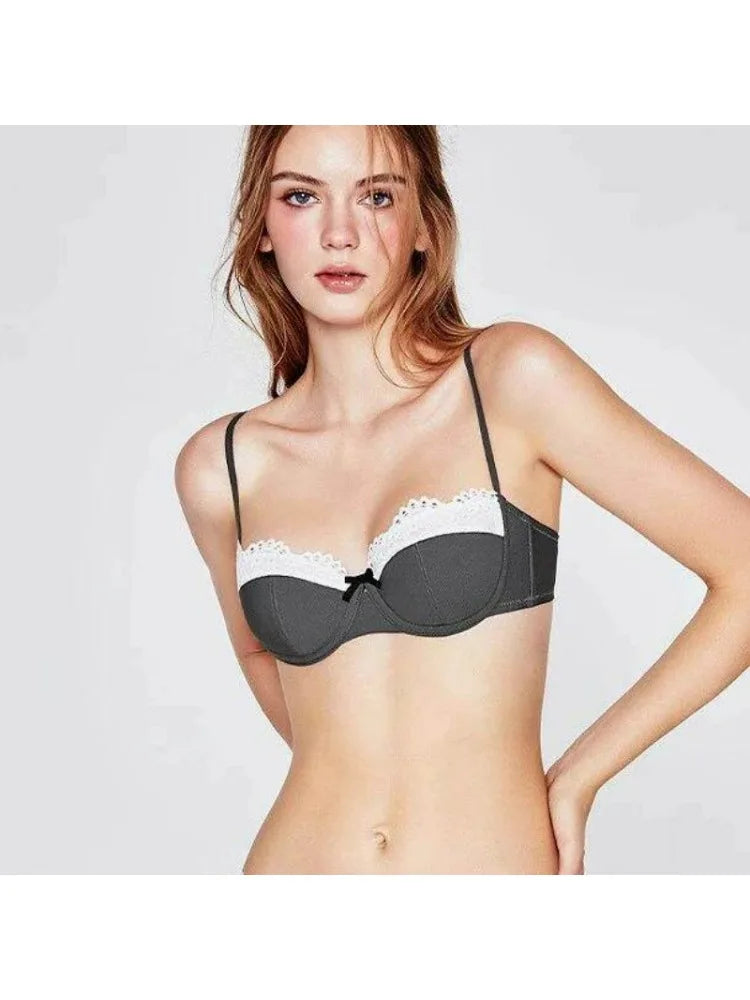 Sexy Demi Cup French Bras Women Thin Breathable Lace Minimizer Push Up Anti Side Bulge Plus Size Bralette