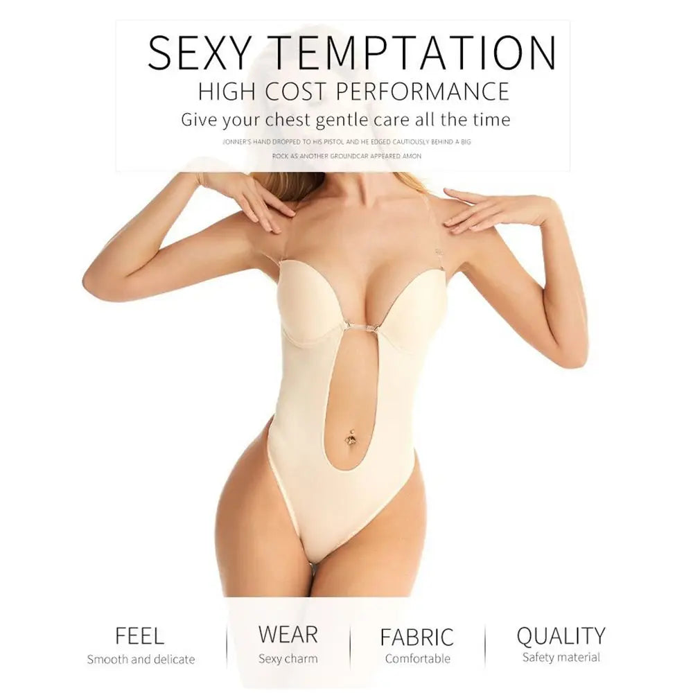 Plunge Bras Thongs Lingerie Full Body Shaper Invisible Push Up Bra U Plunge Backless Underwear Backless Dress
