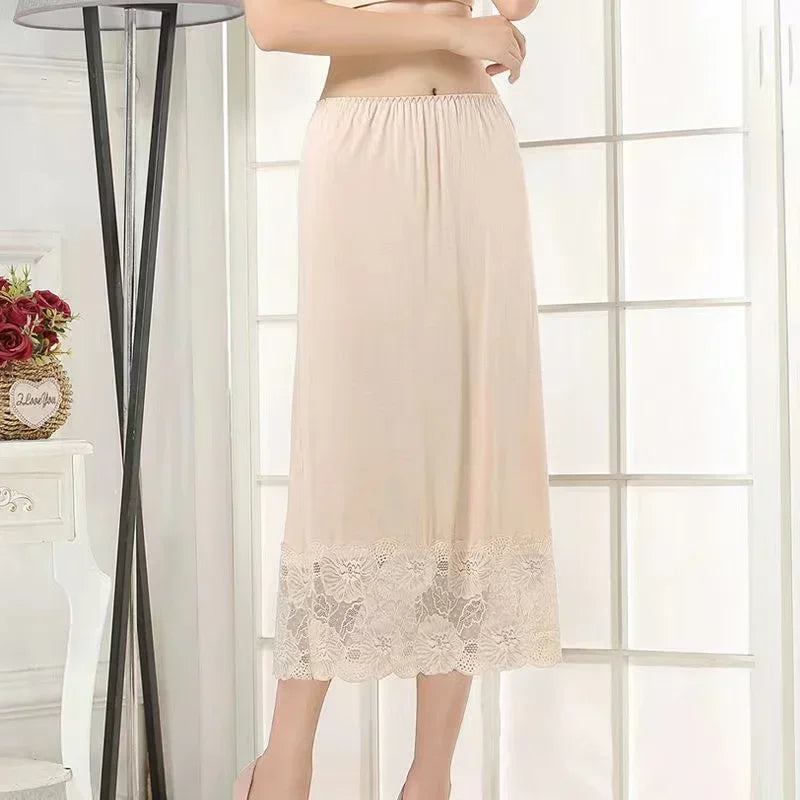 Womens Girls Modal Half Slips Underskirt Basic Soft Lace Trim Petticoat Underdress Intimates Safety Skirt Underwear