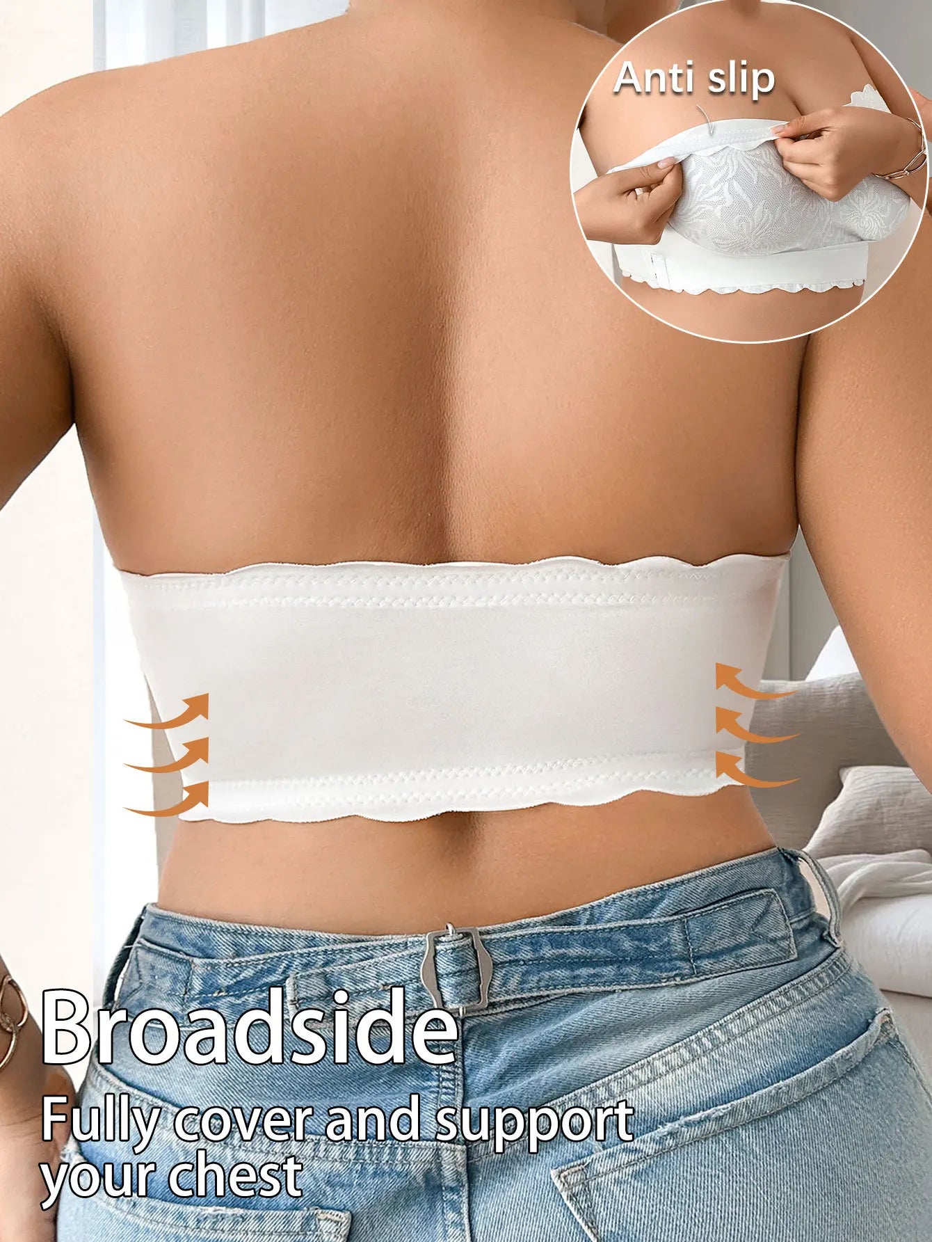 Strapless Bra 5XL Plus Size, Invisible Stick On Bustier with Lace & Adhesive, No Slip Backless Bra for Wedding Dress