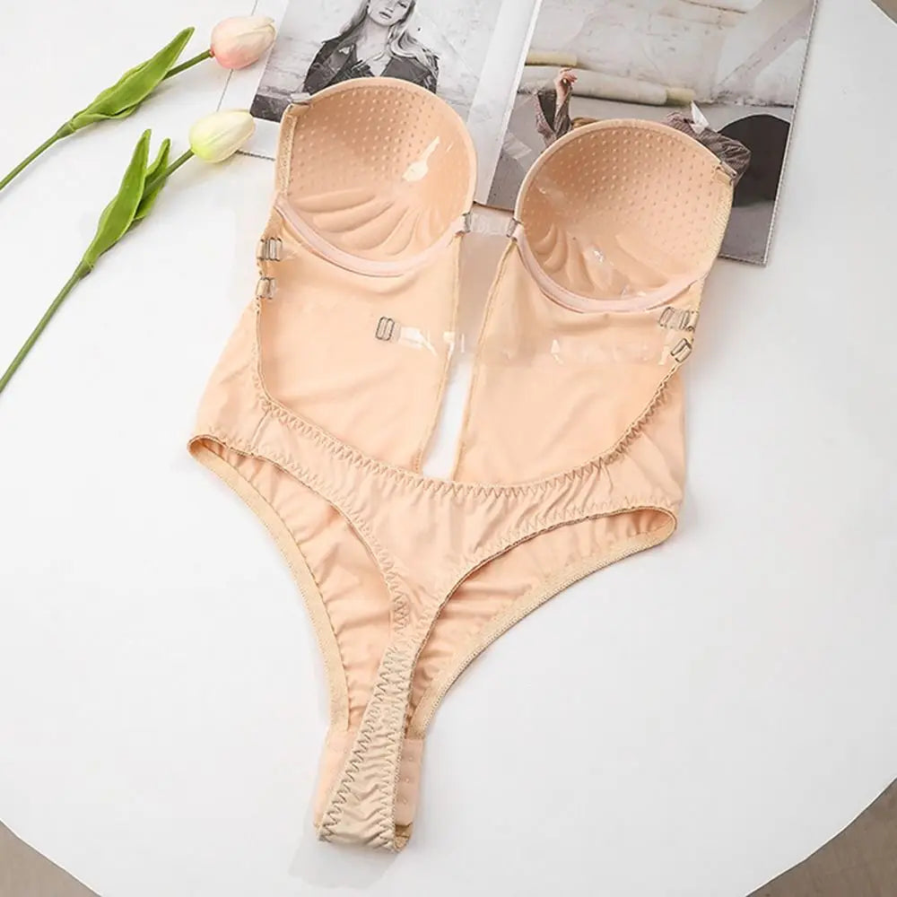 Plunge Bras Thongs Lingerie Full Body Shaper Invisible Push Up Bra U Plunge Backless Underwear Backless Dress