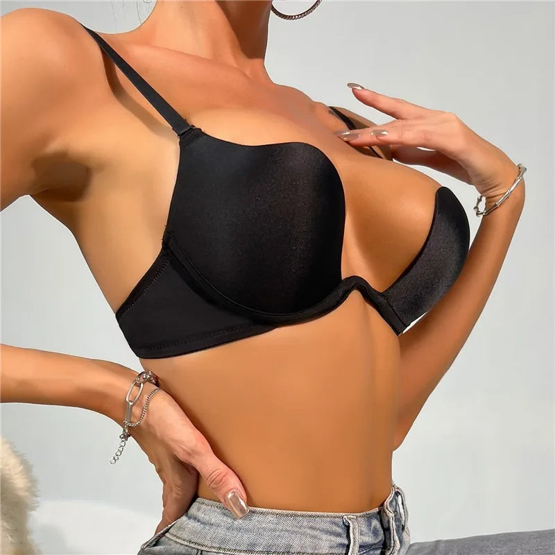 Push Up Bra Backless Women Bras Low Cut Sexy Plunge Brassiere Open Back Wedding Underwear Invisible Seamless Deep U Lingerie