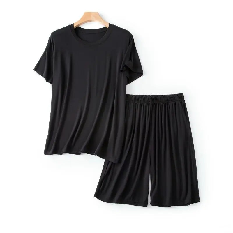 Modal Pajama Set Men's Round Neck Pajama Set for Summer Casual Wear Solid Color Loose Short Sleeved Shorts Two-piece Set Male
