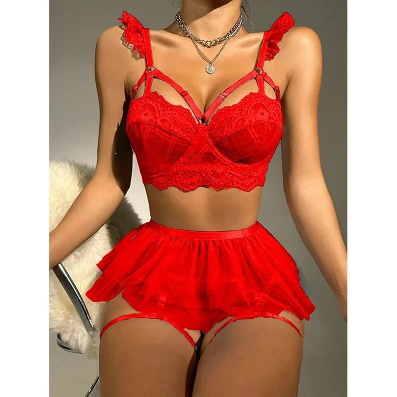 Sexy Lingerie Erotic Underwear Set Transparent Porno Lace Sexy Bra And Panty Garter Set Lingerie Sexy Hot Erotic Sleepwear