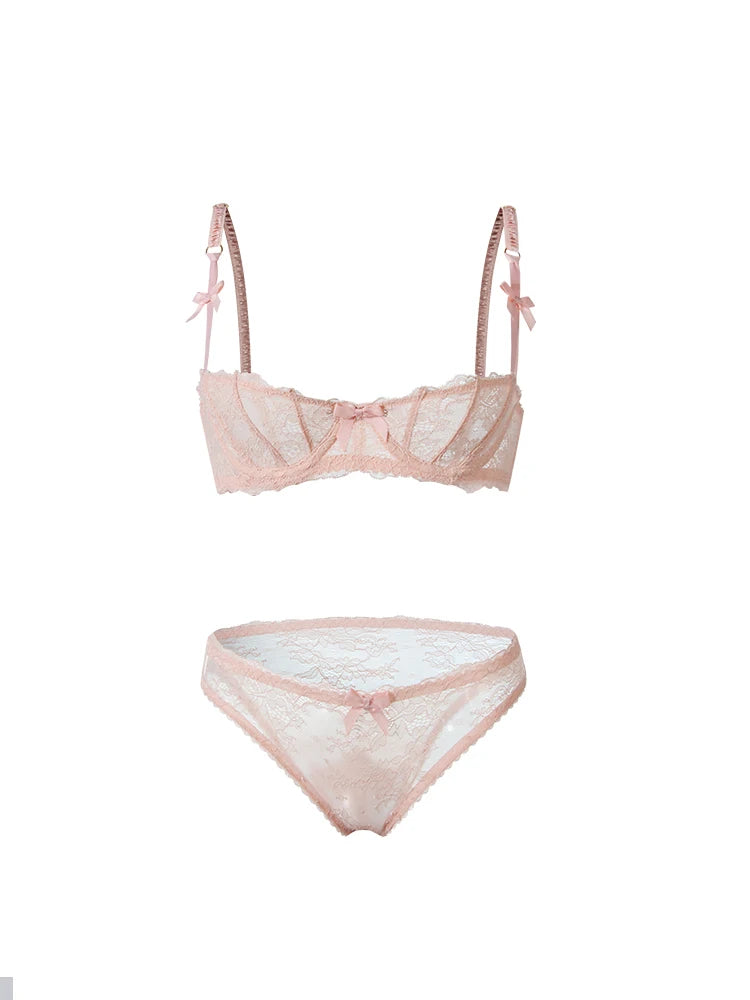 Half Cup Bras For Women Sexy Lingerie Plus Size Transparent Balconette Embroidery See Through Lace Bra Top  Pink White Blac