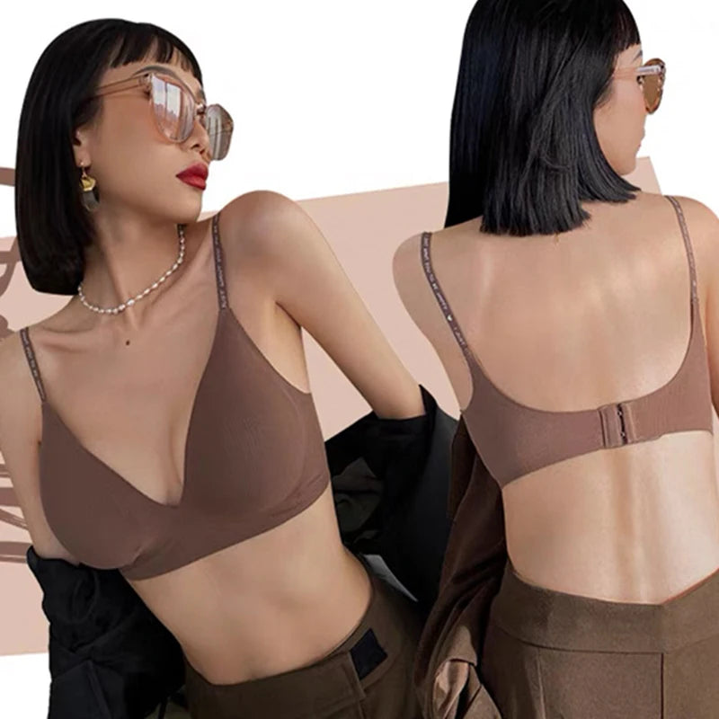 Seamless Bras For Women Sexy Lingerie Letter Strap Tops Wireless Brassieres Push Up Underwear Deep V Intimates U Back Bralette
