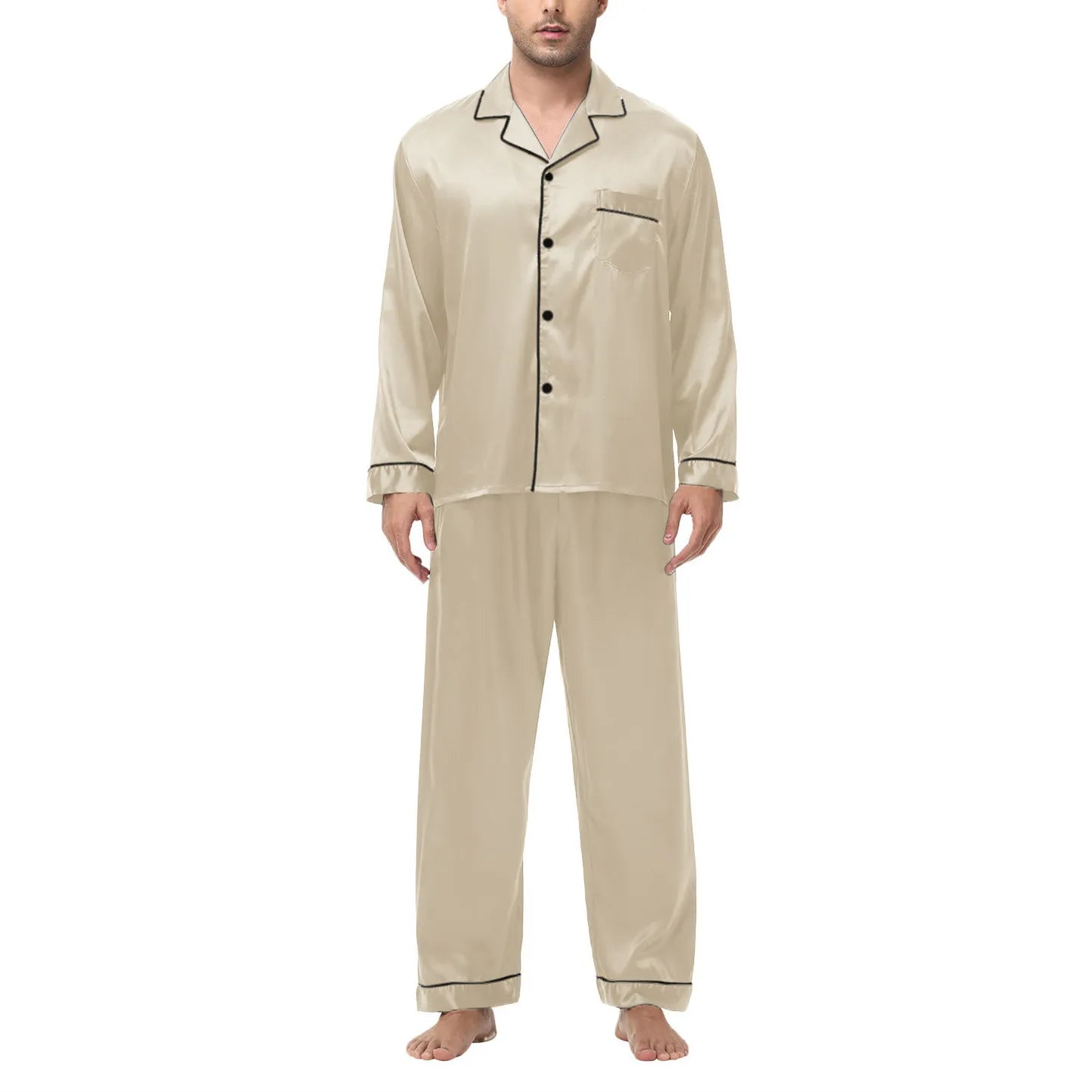 Men Pajamas Set Silk Satin Sleepwear for Man Shirt Long Sleeve Pijama Male Fashion Soft Loungewear S-2XL Size Spring Nightwear
