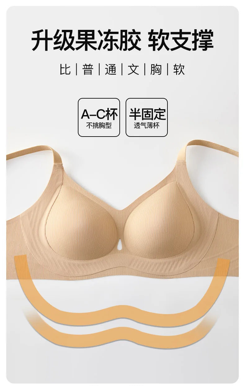 Ribbed Fashion Seamless Bra Without Underwire Skin-Friendly Comfortable Breathable Lift Small Chest Gather Soft Support Bra