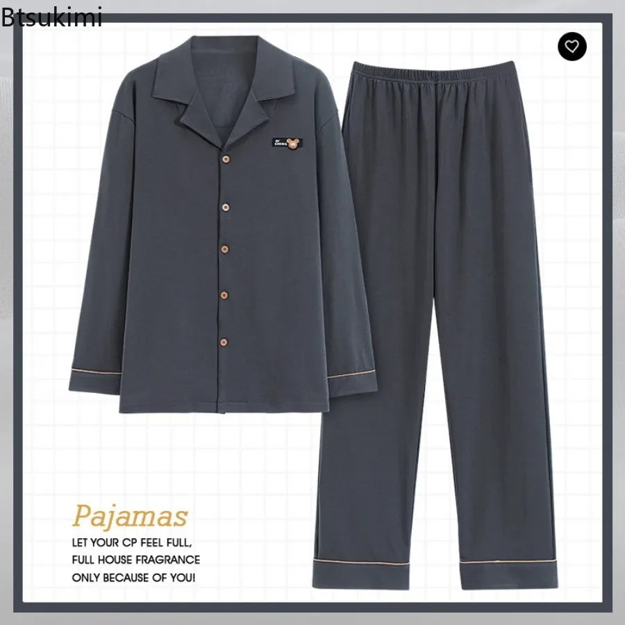 Men's Pajama Sets Long Sleeve Cotton Top Pant Sleepwear Soft Spring Autumn Plus Size Loungewear Male Homewear Leisure Outwear