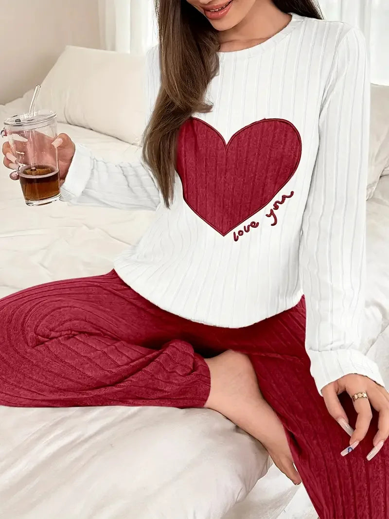 Pajamas Set Women Casual Fleece-Lined Round Neck Long Sleeve Tops and Trouses Sets Autumn Winter Warm Homewear Loungewear