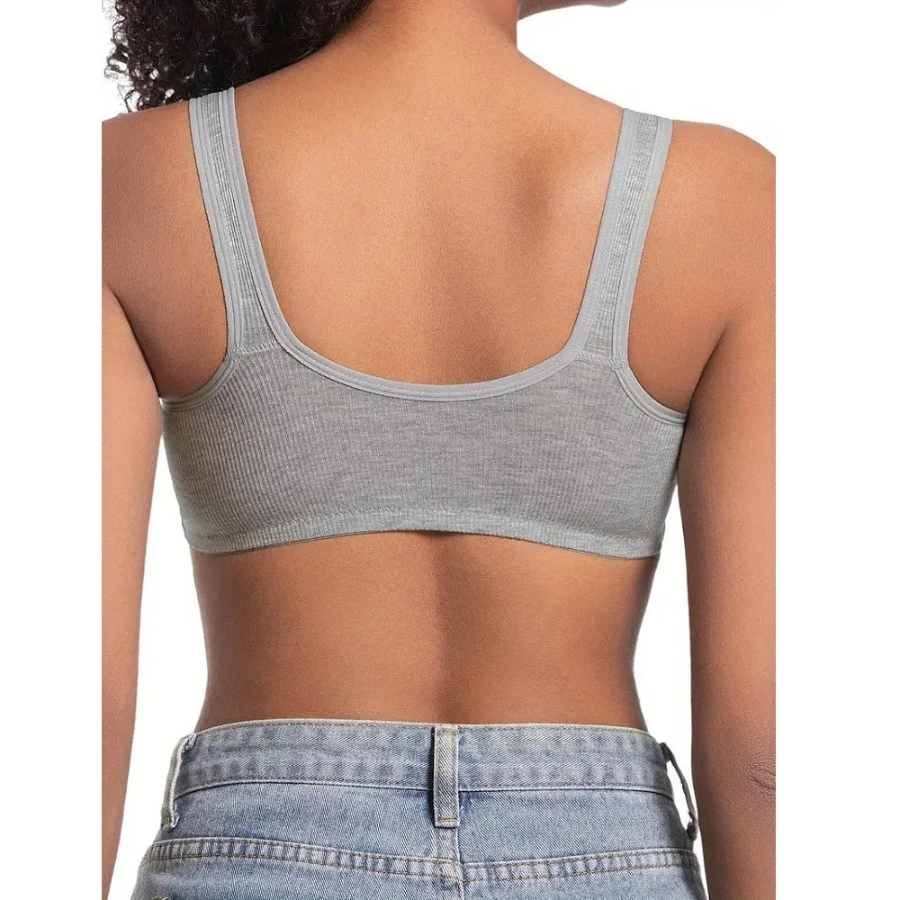 Women's Bra Wire-Free Front Closure Solid Color Full Coverage 3D Cups More Considerate for Middle-Aged And Elderly Individual