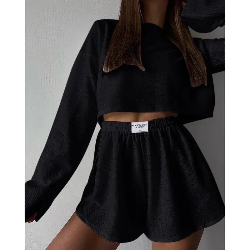 Women's Pajamas Set Sleepwear Spring Long Sleeve Tops With Shorts Home Clothes 2 Piece Sets Pyjama Femme Loungewear Pijama Mujer
