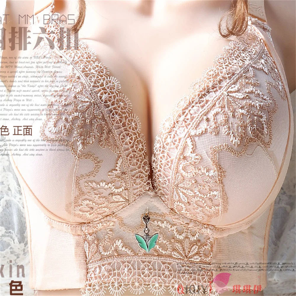 Bra Gather Bra Wireless Plus Size Women's Breathable And Comfortable Lace Embroidery Full Coverage Seamless Bra Plus SIZ CDE Cup