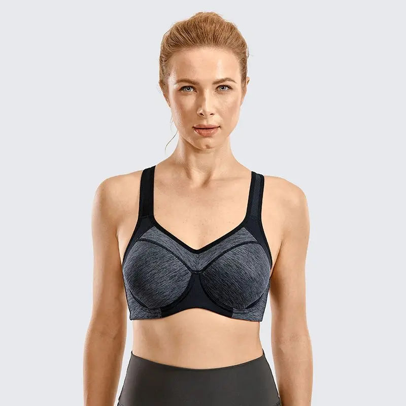 Sports Bra Women Shockproof Push Up Full Support High Impact Racerback Lightly Lined Underwire Undrwear Bras