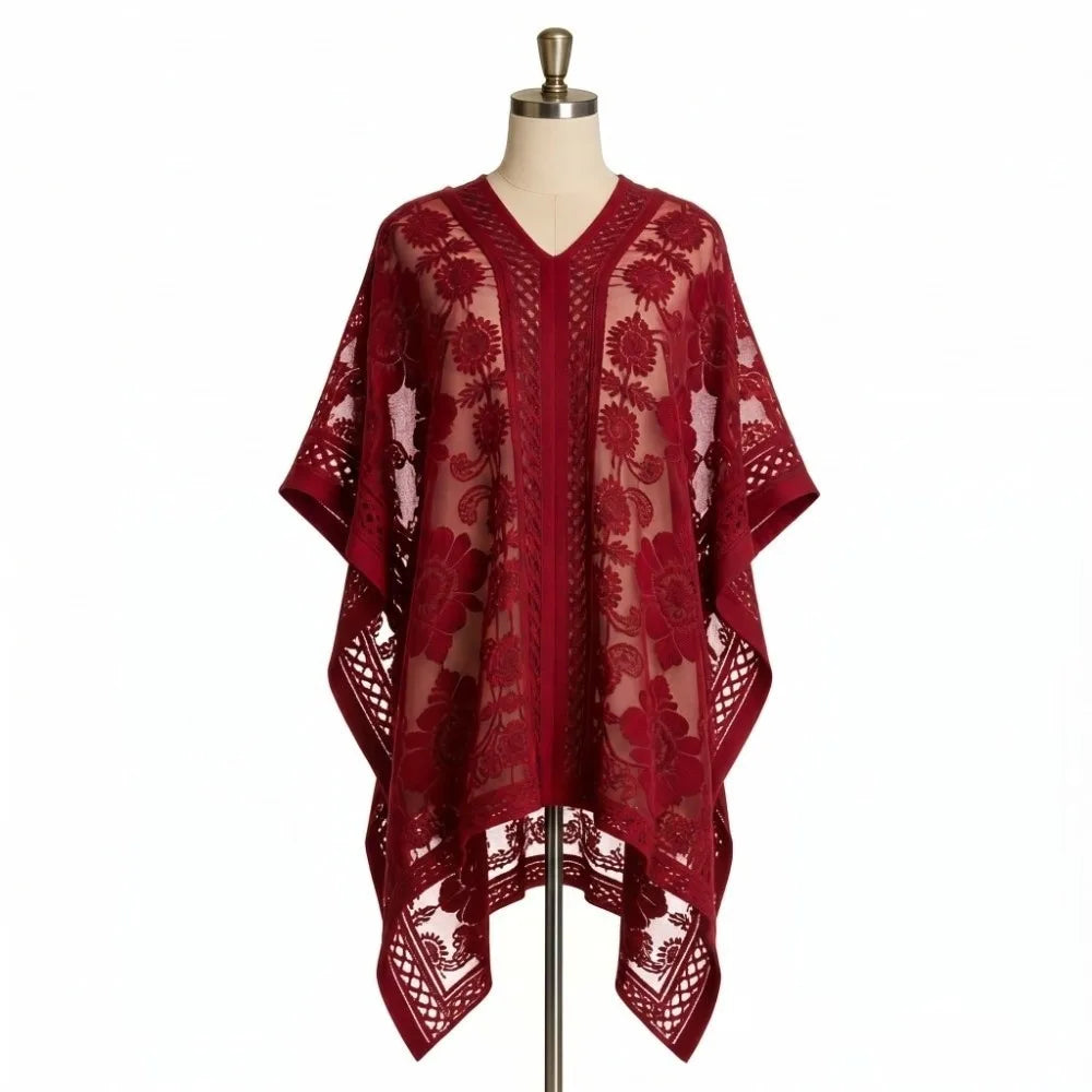 Breathable Lace Mesh Sunscreen Beach Cover Up Plus Size Casual Bohemian Shawl Floral Transparent Swimsuit Cover Up Lady