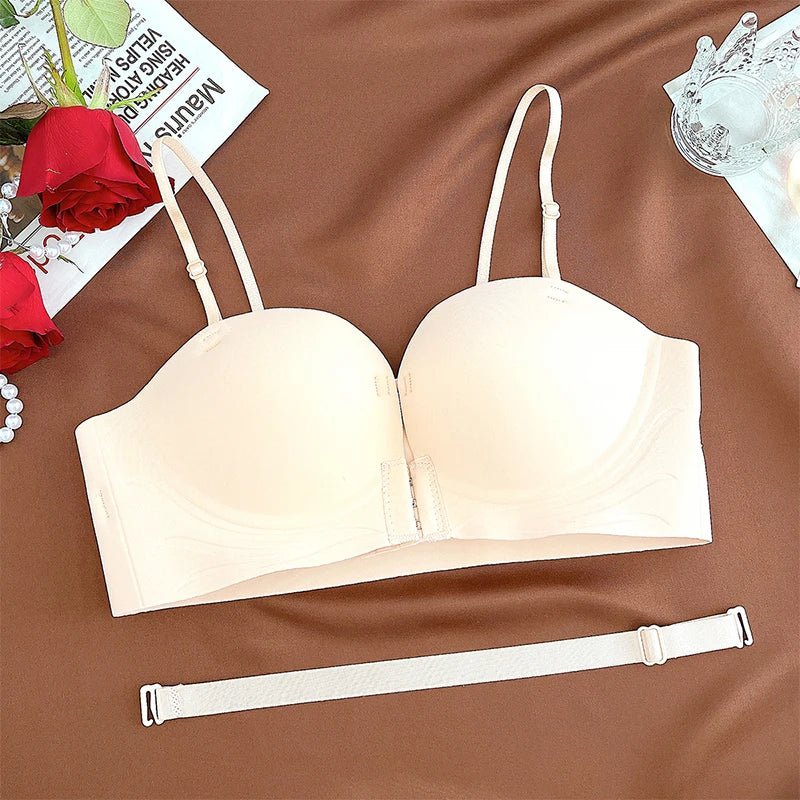 Front Closure Push Up Bras Women's Sexy Seamless Plunge No Steel Brassiere Thick Female Underwear Solid Color Invisible Lingerie