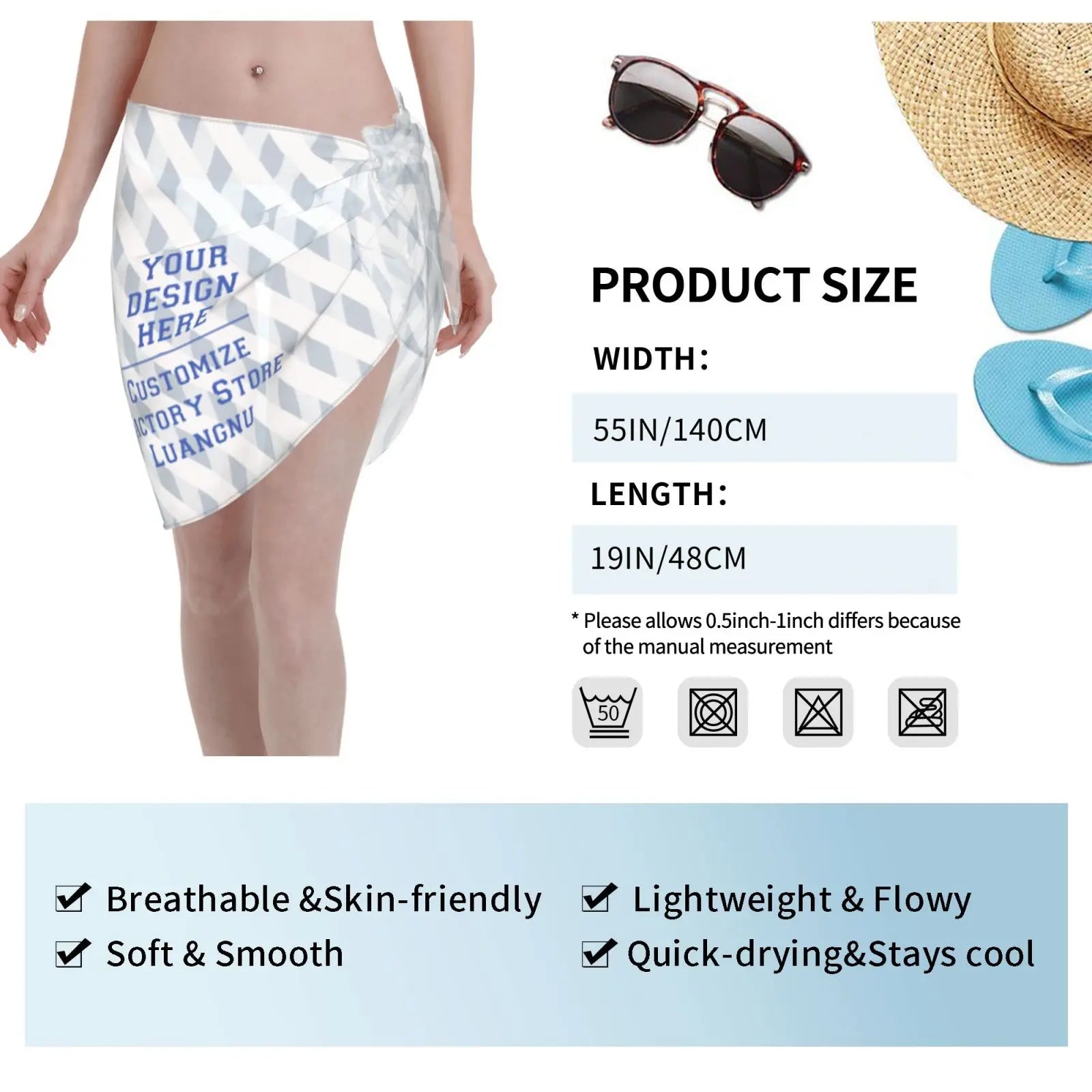 Customise Bikini Cover Ups Short Skirt For Women Custom Swimsuit Cover-ups Personalized Beach Sun Protection Shawl Sarong Skirt