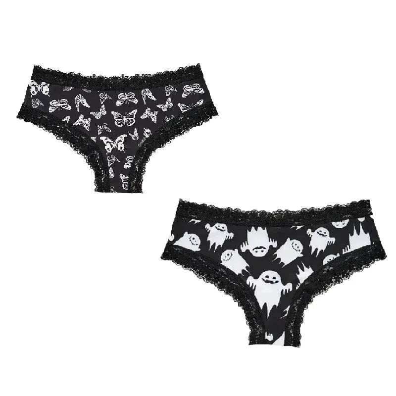 2Pc Set Lingerie Woman Sexy Underwear Lace Female Underwear Ghost Bat Butterfly Gothic Style Breathable Panties For Women
