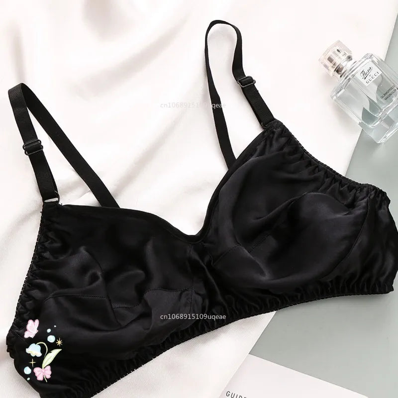 Women Satin Silk Bra Ultra-Thin Breathable Wireless Underwear Female Sexy Lingerie Top Push Up Brassiere Unlined Bra New 2025