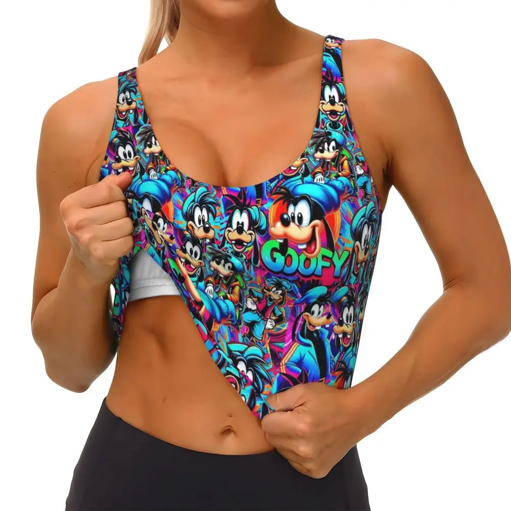Custom Goofy Cartoons High Impact Sports Bras for Women Mangas Seamless Workout Running Crop Tank Tops