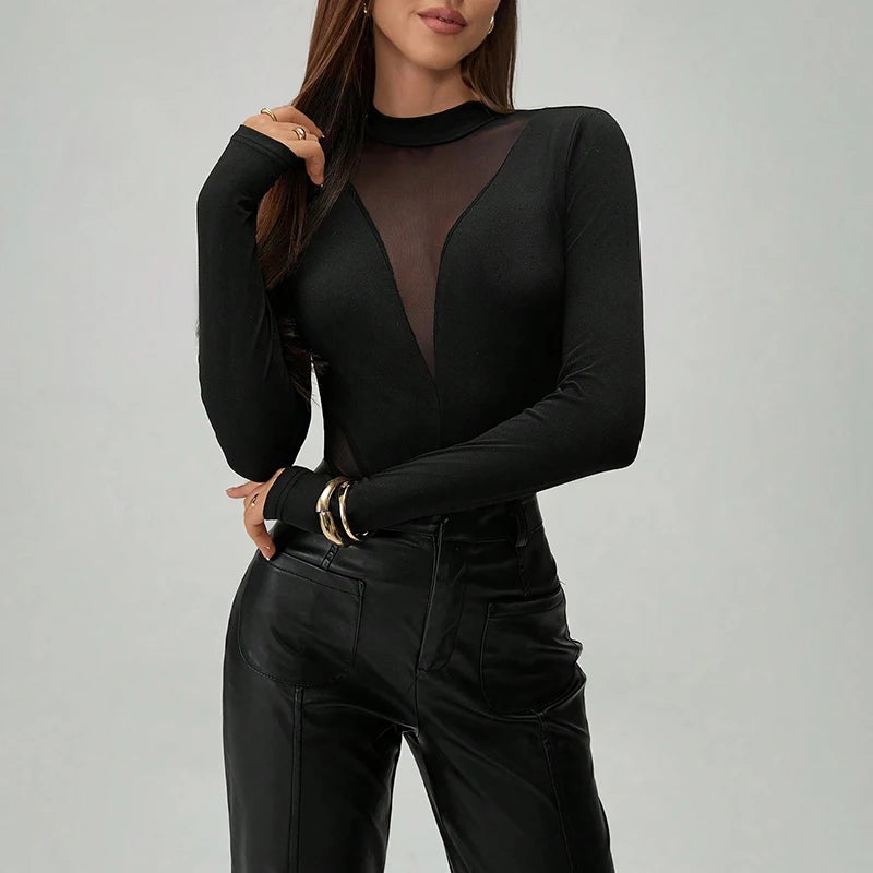 Sexy Lace Bodysuits For Women Fashion Clubwear Long Sleeve Slim See Through Romper Female Jumpsuit Lady Playsuit White Shirt
