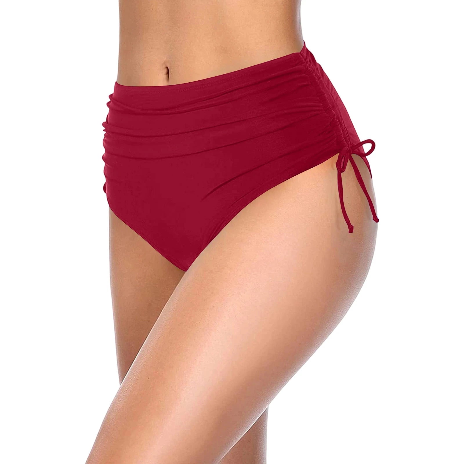 Basic Tight Swimming Bottoms for Female Solid Color High Waist Full Coverage Bikini Split Swimsuit Briefs Beach Drawstring Trunk